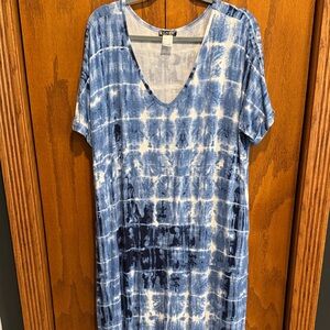 VENUS Blue Tie-Dye V-Neck Maxi Dress Long Women XL